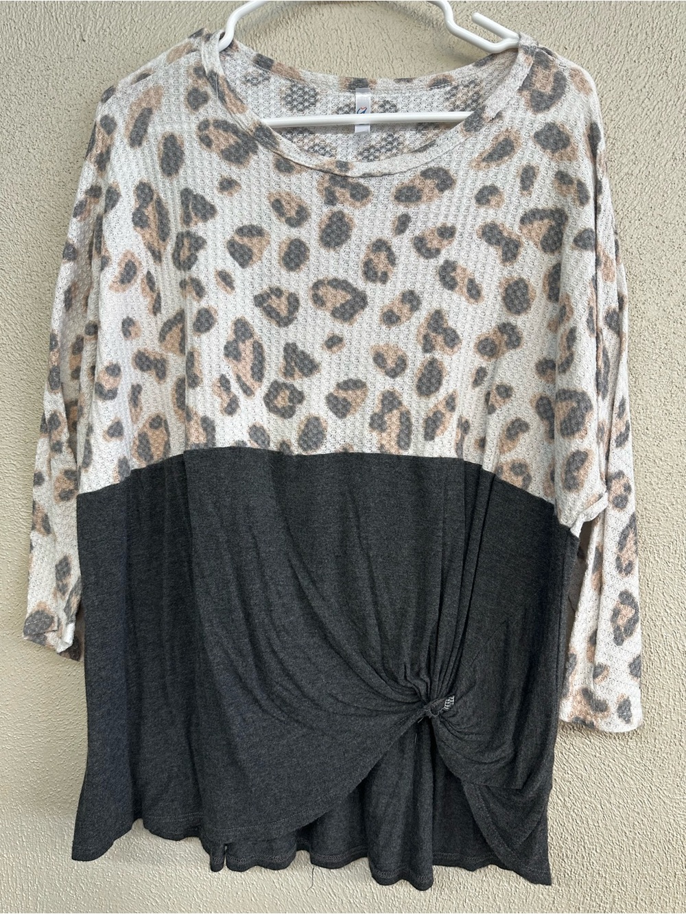 Leopard Print Knit Top with Charcoal Twist Hem
